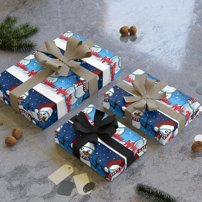 Christmas Snowman Wrapping Paper Roll — Holiday Gift Wrap with 'Merry Christmas' Design - 314 Originals