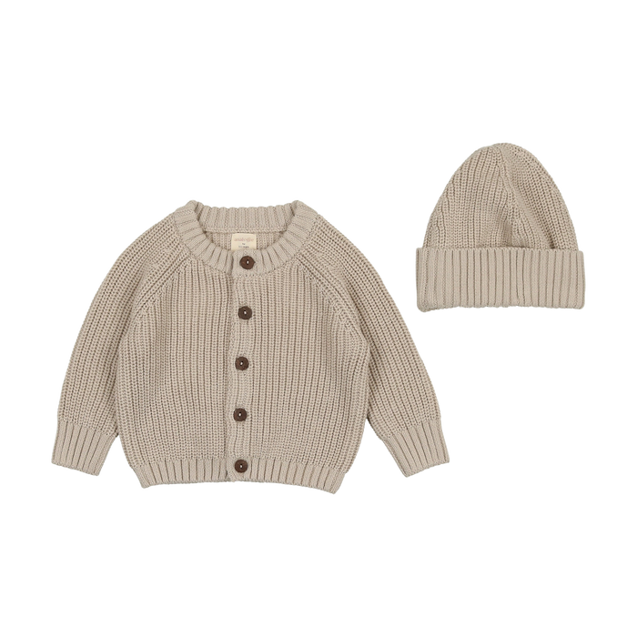 Chunky Knit Cardigan with Beanie