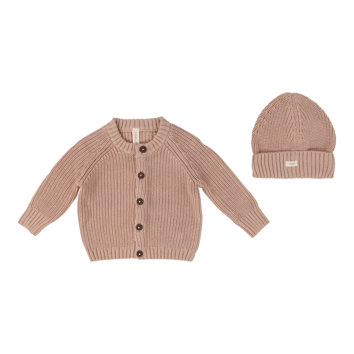 Chunky Knit Cardigan with Beanie