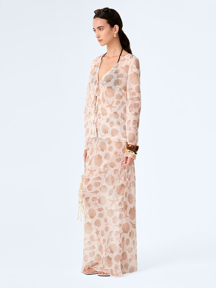 Cierra Skirt in Painterly Shell Print