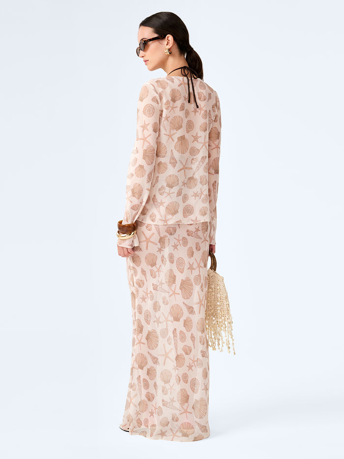 Cierra Skirt in Painterly Shell Print