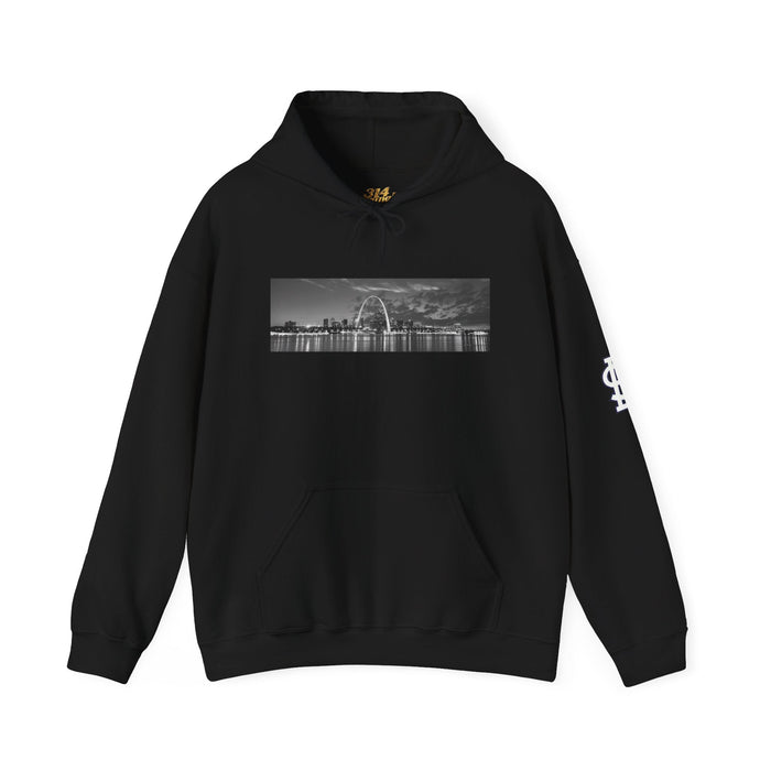 City Skyline Hoodie — Black & White Waterfront Panorama Pullover - 314 Originals