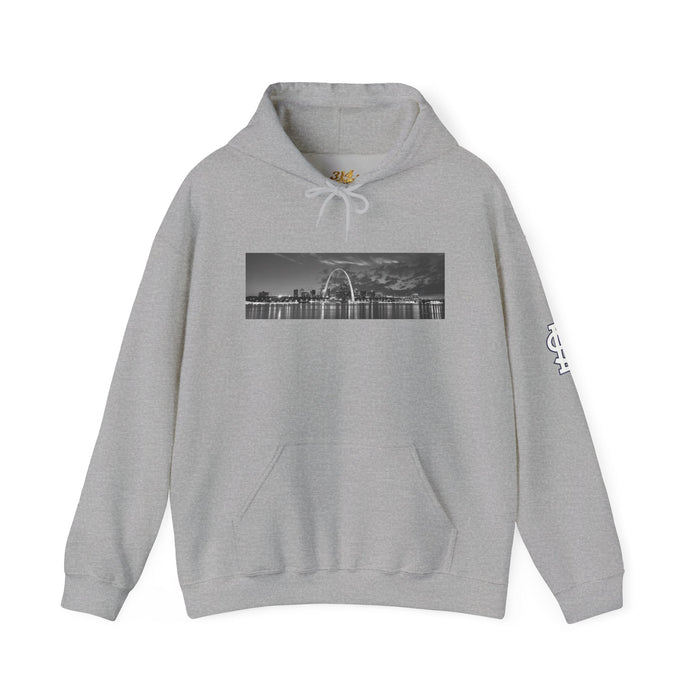 City Skyline Hoodie — Black & White Waterfront Panorama Pullover - 314 Originals