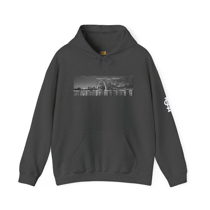 City Skyline Hoodie — Black & White Waterfront Panorama Pullover - 314 Originals