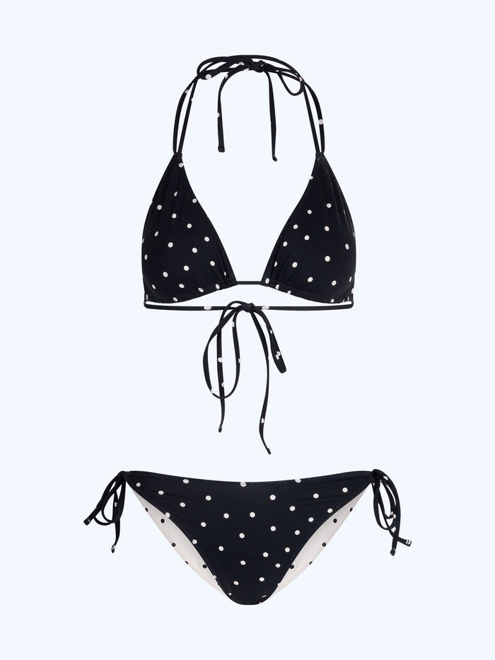 Coral Reversible Bikini Set in White Polka Dot