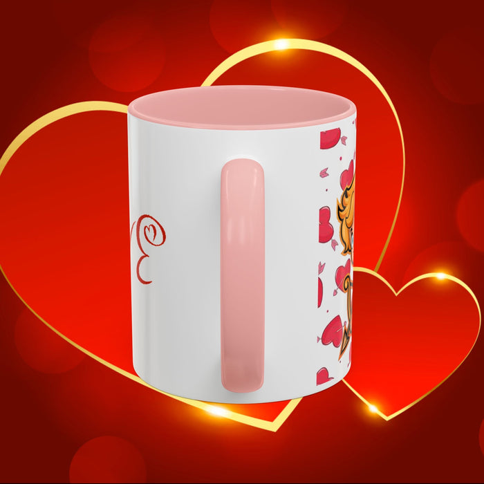 Cupid Love Coffee Mug – Pink or Red Interior, 'LOVE' Heart Design (11/15oz) - 314 Originals