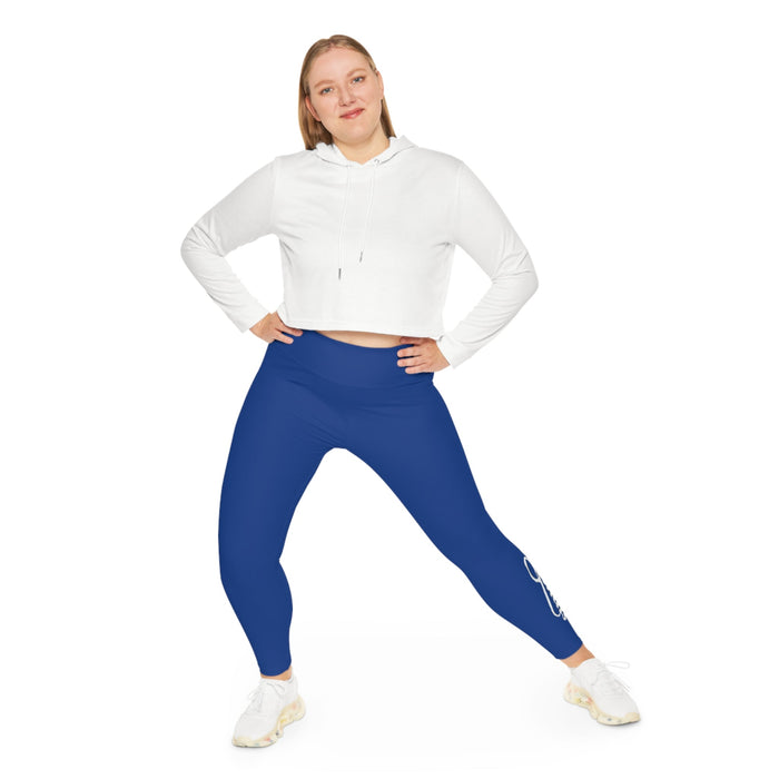 Dark Blue Plus Size Leggings — Subtle Side Script Graphic, Comfortable Everyday Activewear - 314 Originals
