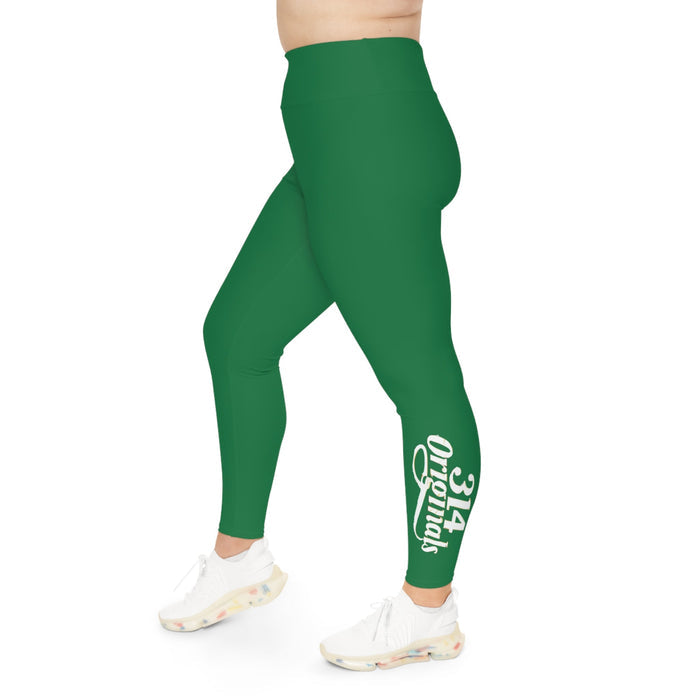 Dark Green Plus Size Leggings — Subtle Side Script Graphic, Comfortable Everyday Activewear - 314 Originals
