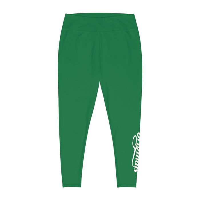 Dark Green Plus Size Leggings — Subtle Side Script Graphic, Comfortable Everyday Activewear - 314 Originals