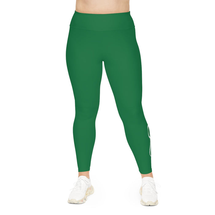Dark Green Plus Size Leggings — Subtle Side Script Graphic, Comfortable Everyday Activewear - 314 Originals