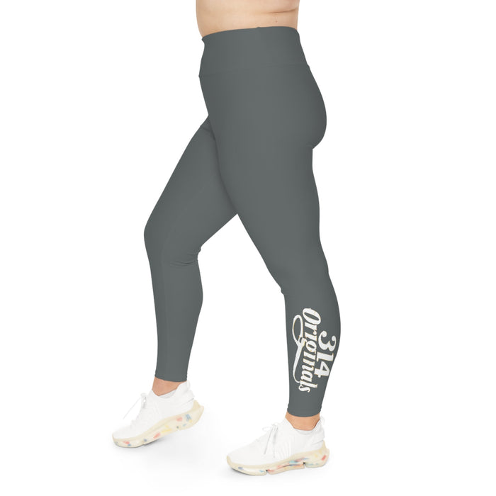Dark Grey Plus Size Leggings — Subtle Side Script Graphic, Comfortable Everyday Activewear - 314 Originals