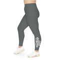 Dark Grey Plus Size Leggings — Subtle Side Script Graphic, Comfortable Everyday Activewear - 314 Originals