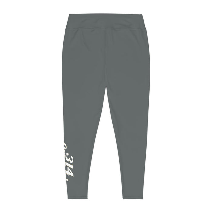 Dark Grey Plus Size Leggings — Subtle Side Script Graphic, Comfortable Everyday Activewear - 314 Originals