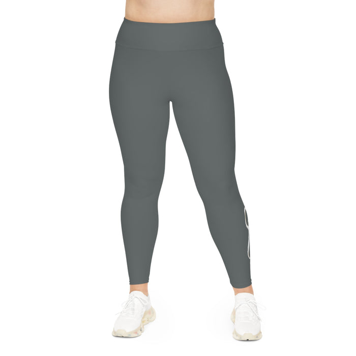 Dark Grey Plus Size Leggings — Subtle Side Script Graphic, Comfortable Everyday Activewear - 314 Originals