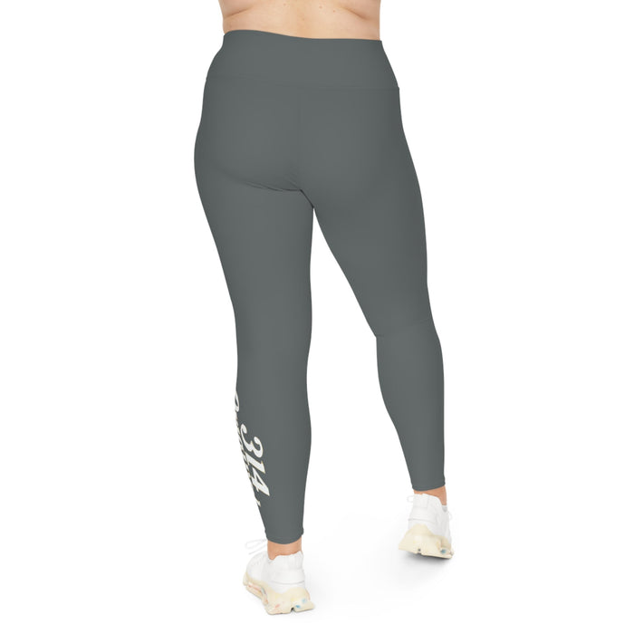 Dark Grey Plus Size Leggings — Subtle Side Script Graphic, Comfortable Everyday Activewear - 314 Originals