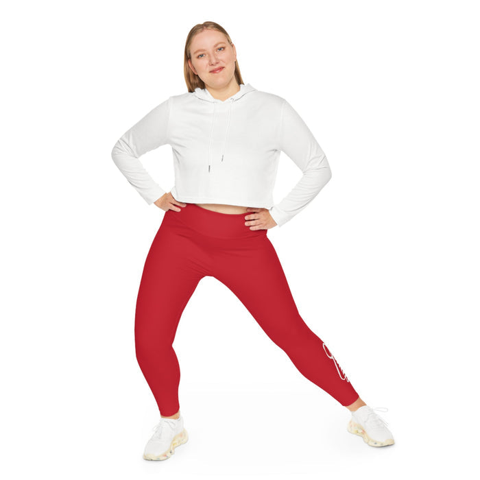 Dark Red Plus Size Leggings — Subtle Side Script Graphic, Comfortable Everyday Activewear - 314 Originals