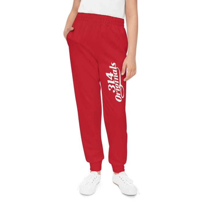 Dark Red Youth Joggers with 314 Originals Side Graphic — Kids Athletic Sweatpants - 314 Originals