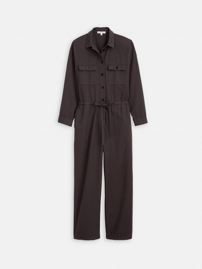 The Ricard Jumpsuit in Summer Twill is a brown, relaxed-fit jumpsuit.