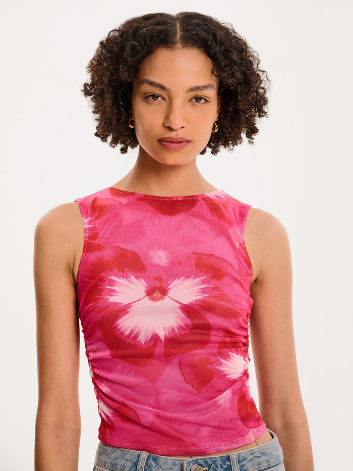 Delia Top in Brightest Floral Pink Print
