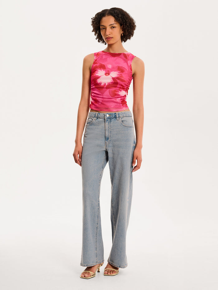 Delia Top in Brightest Floral Pink Print
