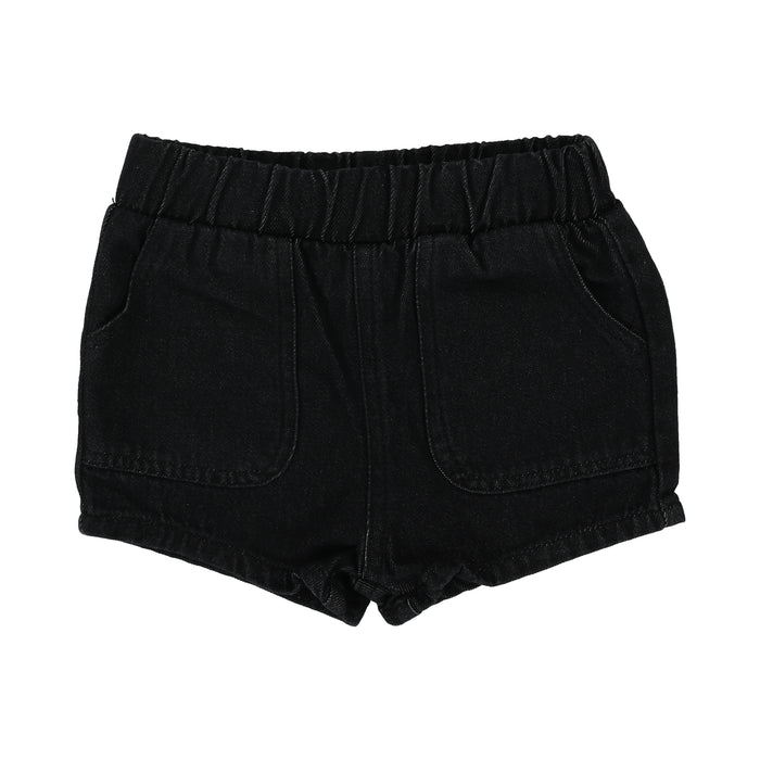 Denim Pull On Shorts- Black Denim