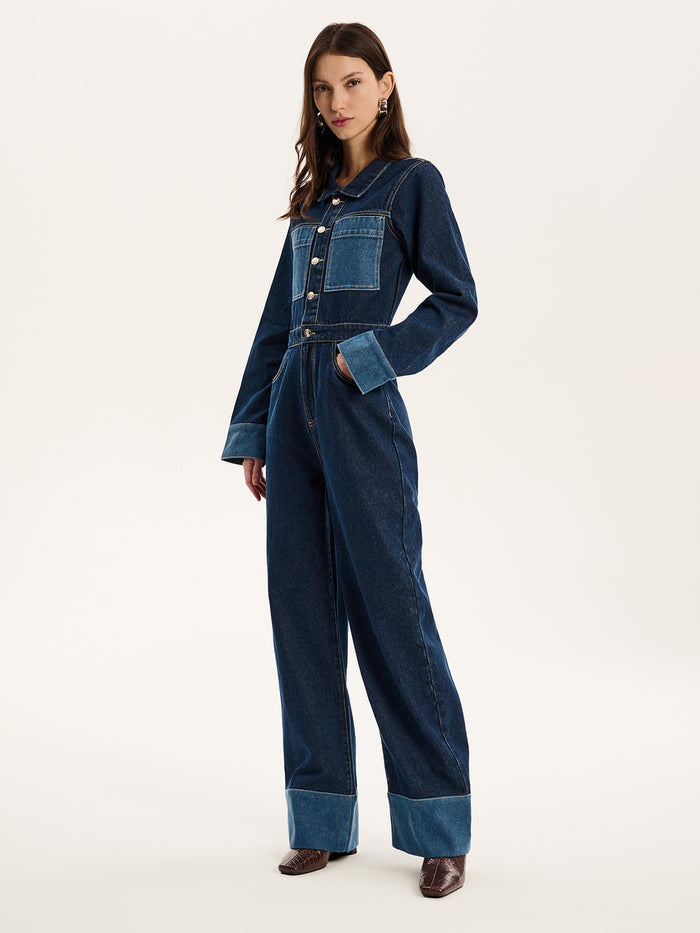 Diya Contrast Denim Jumpsuit in Midwash
