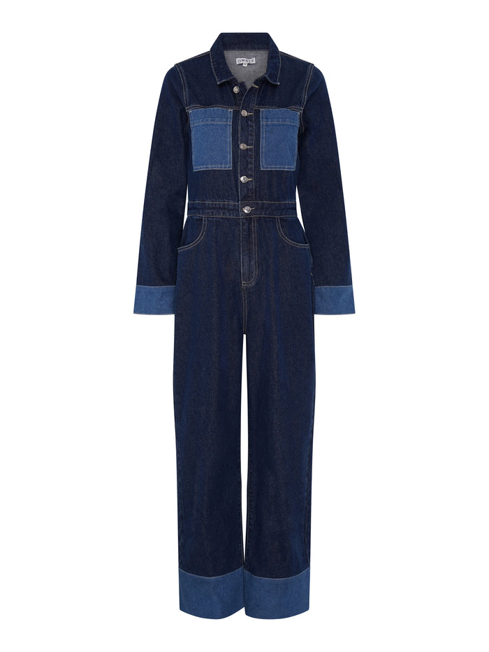 Diya Contrast Denim Jumpsuit in Midwash