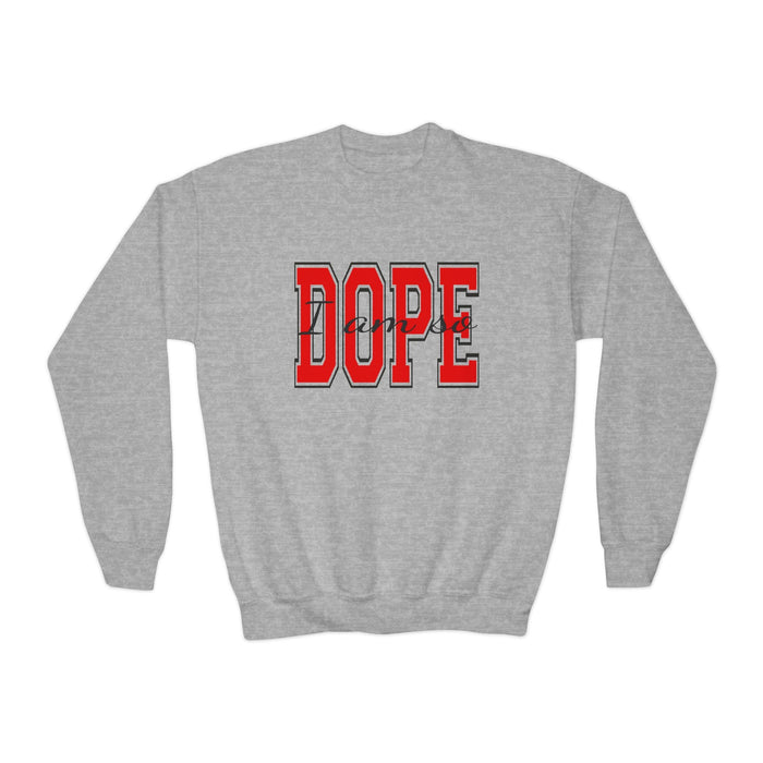 "DOPE" Red Varsity Graphic Youth Crewneck Sweatshirt - 314 Originals