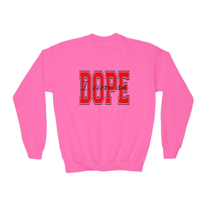"DOPE" Red Varsity Graphic Youth Crewneck Sweatshirt - 314 Originals