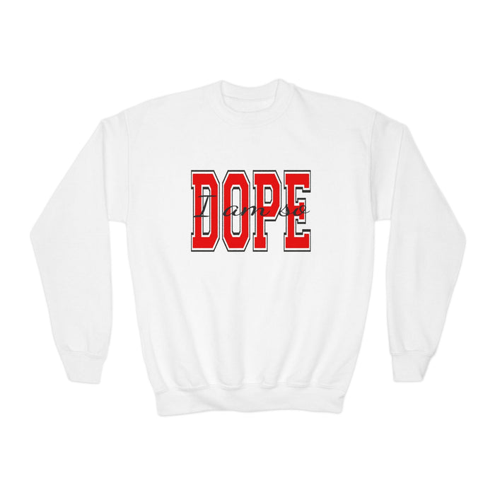 "DOPE" Red Varsity Graphic Youth Crewneck Sweatshirt - 314 Originals