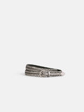 The Dragon Diffusion Woven Leather Belt, featuring coiled silver-grey braided leather and a shiny metal buckle, is displayed against a plain white background.