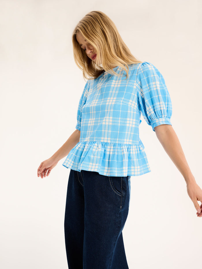 Ellie Frill Hem Puff Sleeve Printed Cotton Blouse