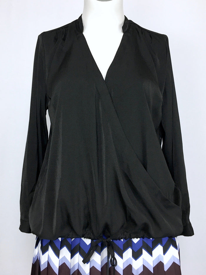 eloquii Size 16 Black Sateen Faux Wrap Shirt NWT