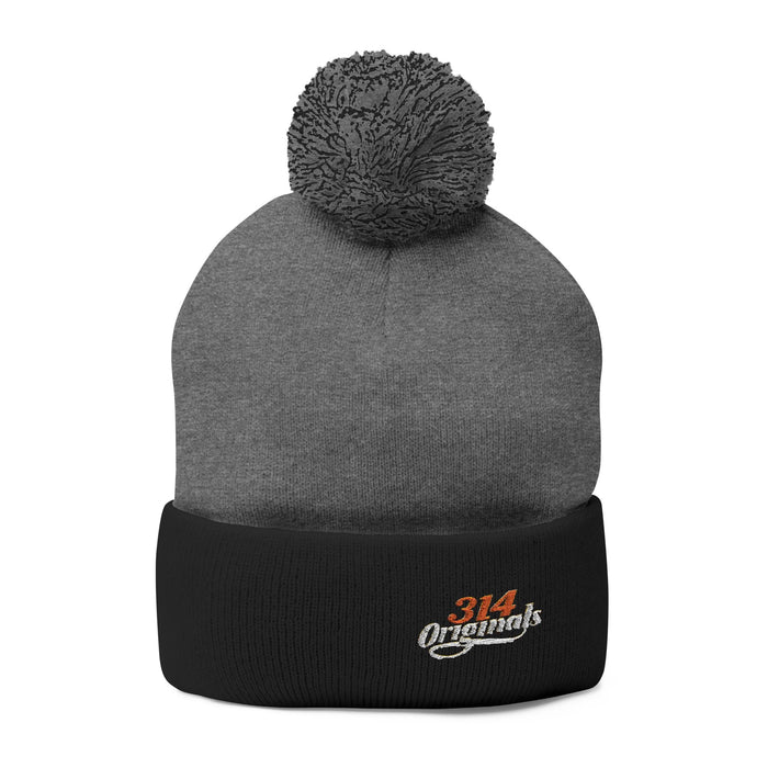 Embroidered Pom-Pom Knit Beanie – Cozy Winter Hat with Small Script Logo - 314 Originals