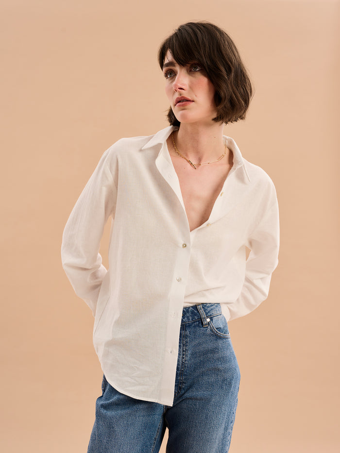 Evie Linen Oversized Shirt in White