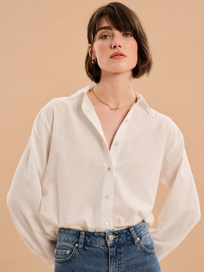 Evie Linen Oversized Shirt in White