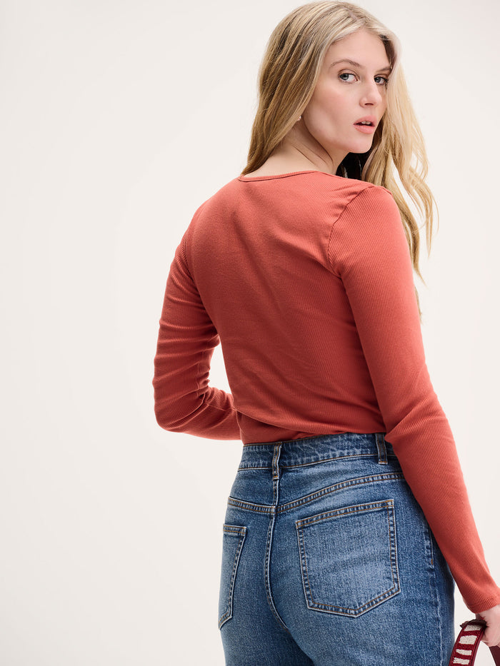 Fearne Square Neck Jersey Top in Brick Orange