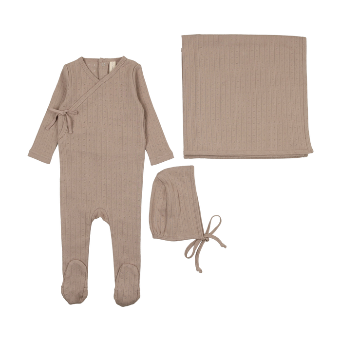 Fine Pointelle Layette Set - Taupe