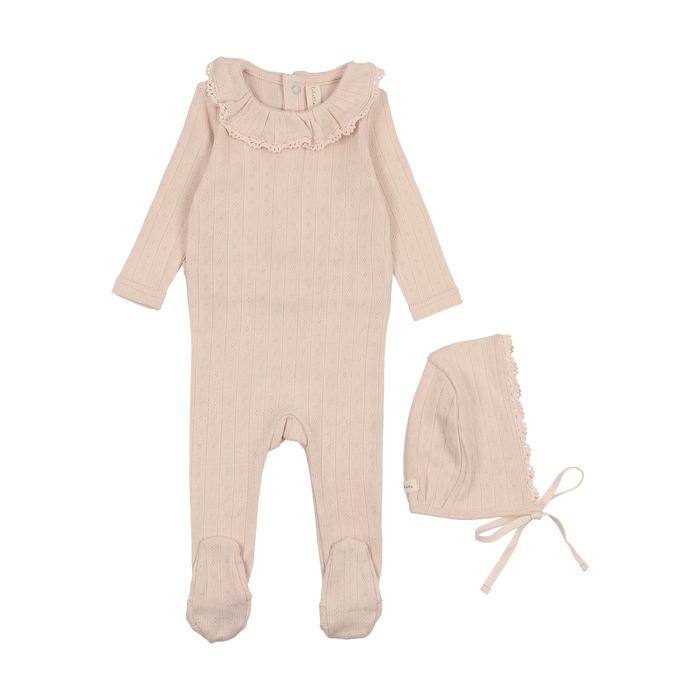 Fine Pointelle Ruffle Collar Footie Set