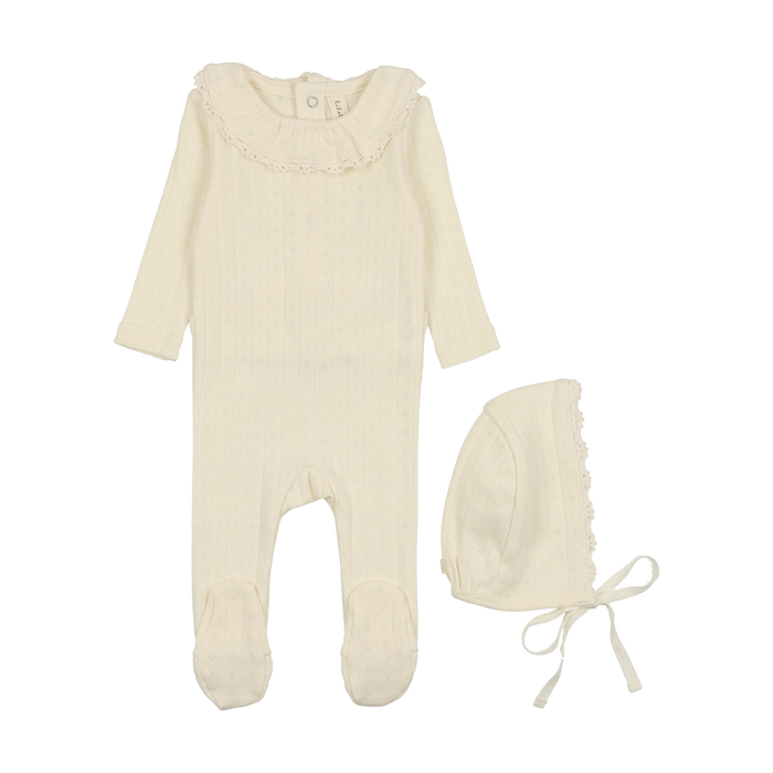Fine Pointelle Ruffle Collar Footie Set