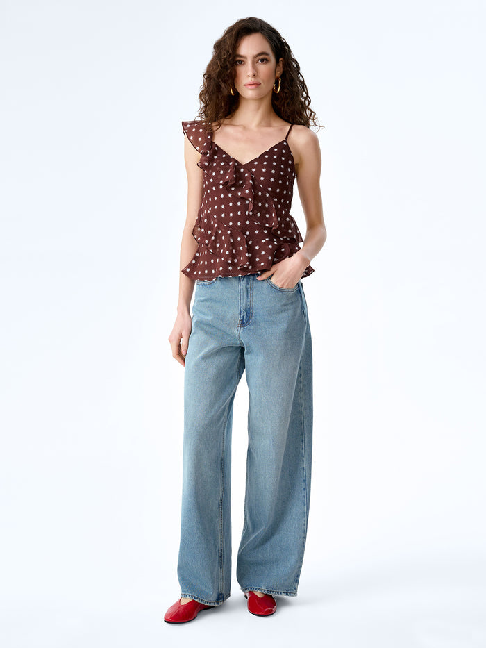 Francie Top in Brown Starburst Print