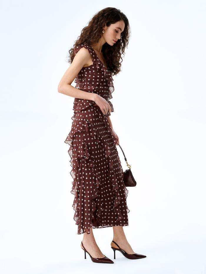 Francie Top in Brown Starburst Print
