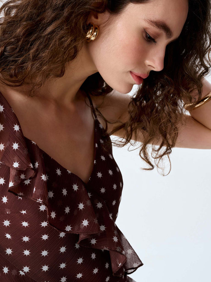Francie Top in Brown Starburst Print