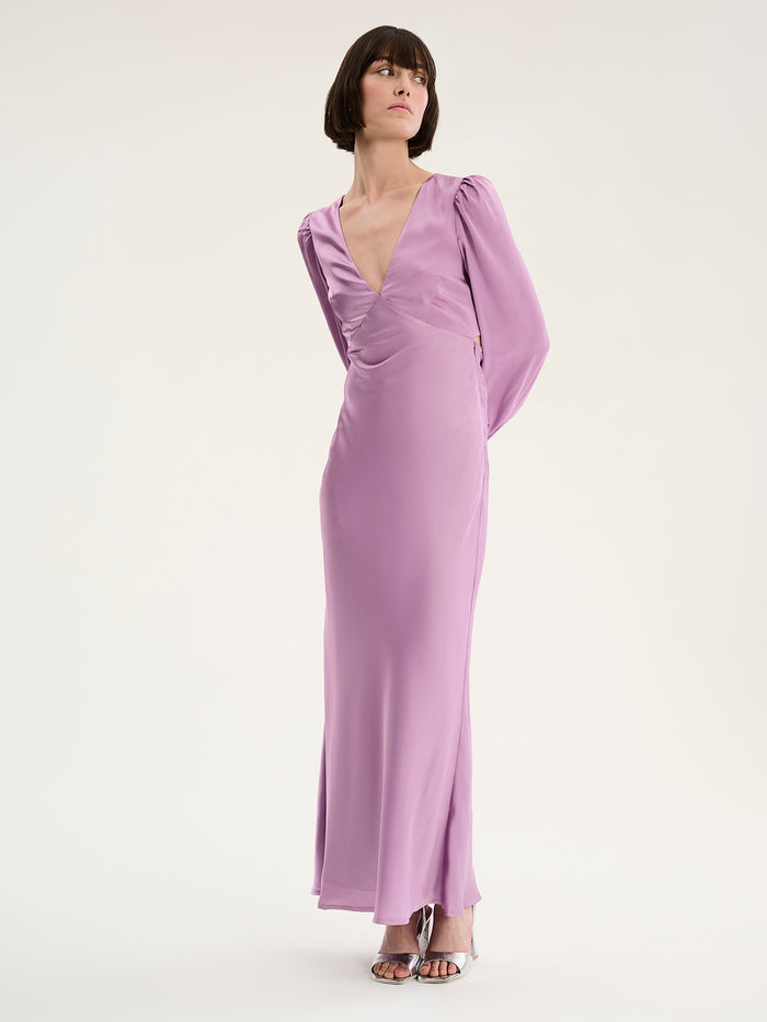 Lavender long sleeved maxi dress with v neck
