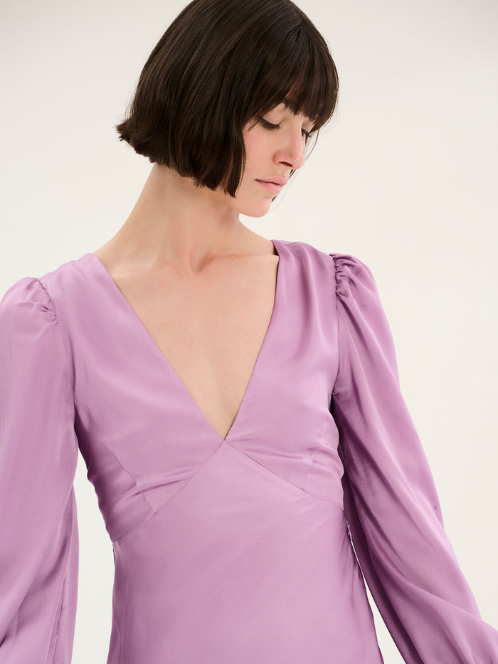 Lavender long sleeved maxi dress with v neck