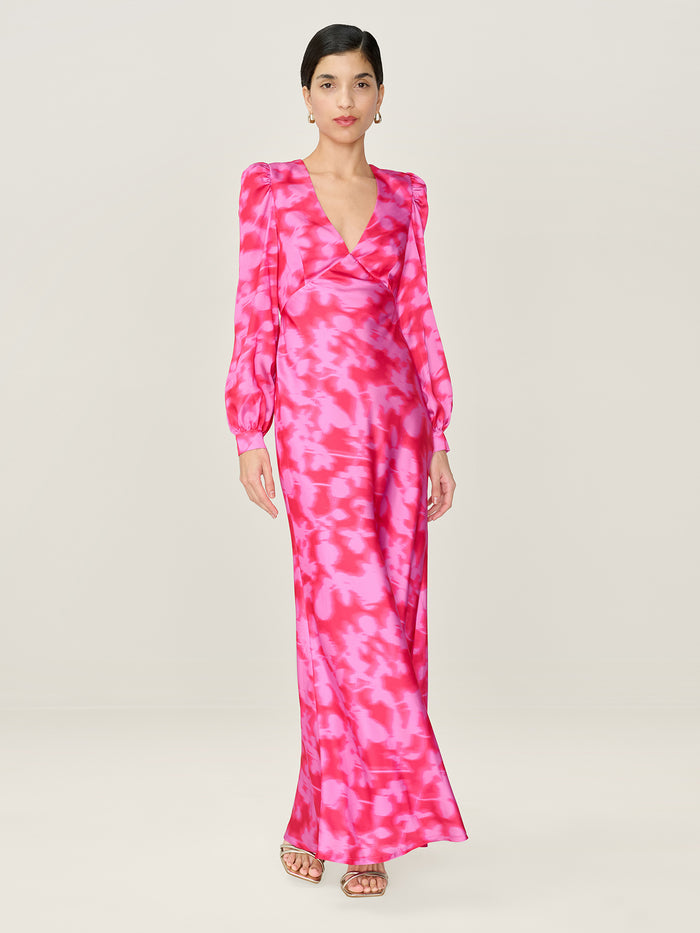 Francoise Dress in Magenta Blurred Floral