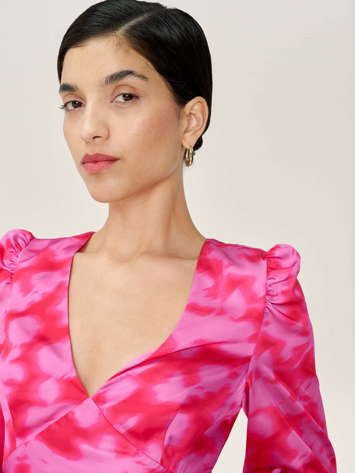 Francoise Dress in Magenta Blurred Floral