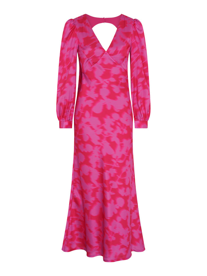 Pink floral print long sleeved maxi dress