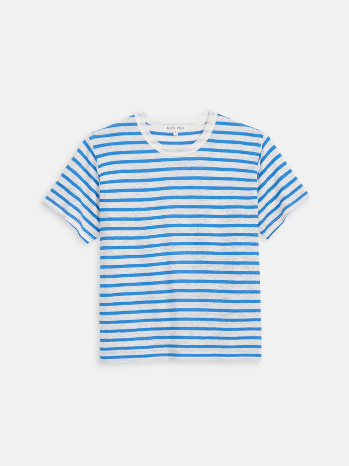 Garcon Striped Tee In Linen Cotton In Blue White