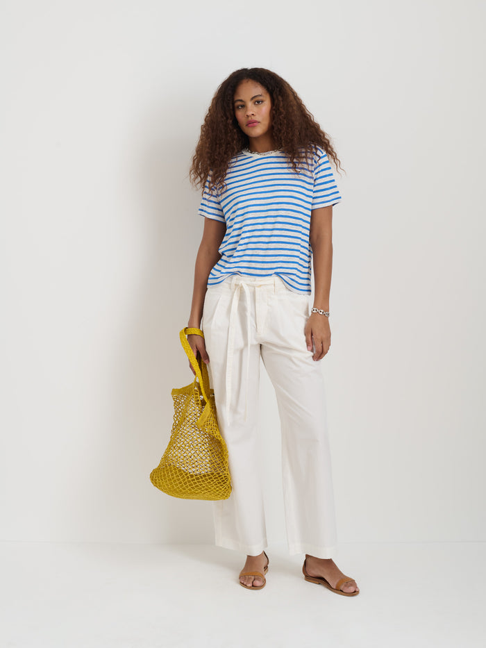 Garcon Striped Tee In Linen Cotton In Blue White